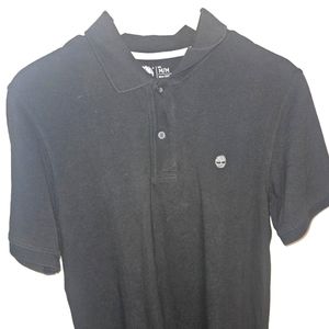 Timberland Polo Shirt Mens M Solid Black Short Sleeve Pullover Logo Collar